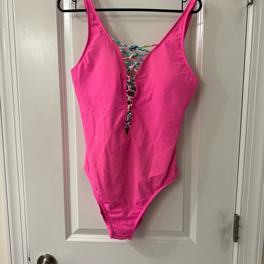 Lily Pulitzer hot pink crisscross swimsuit. Size 12